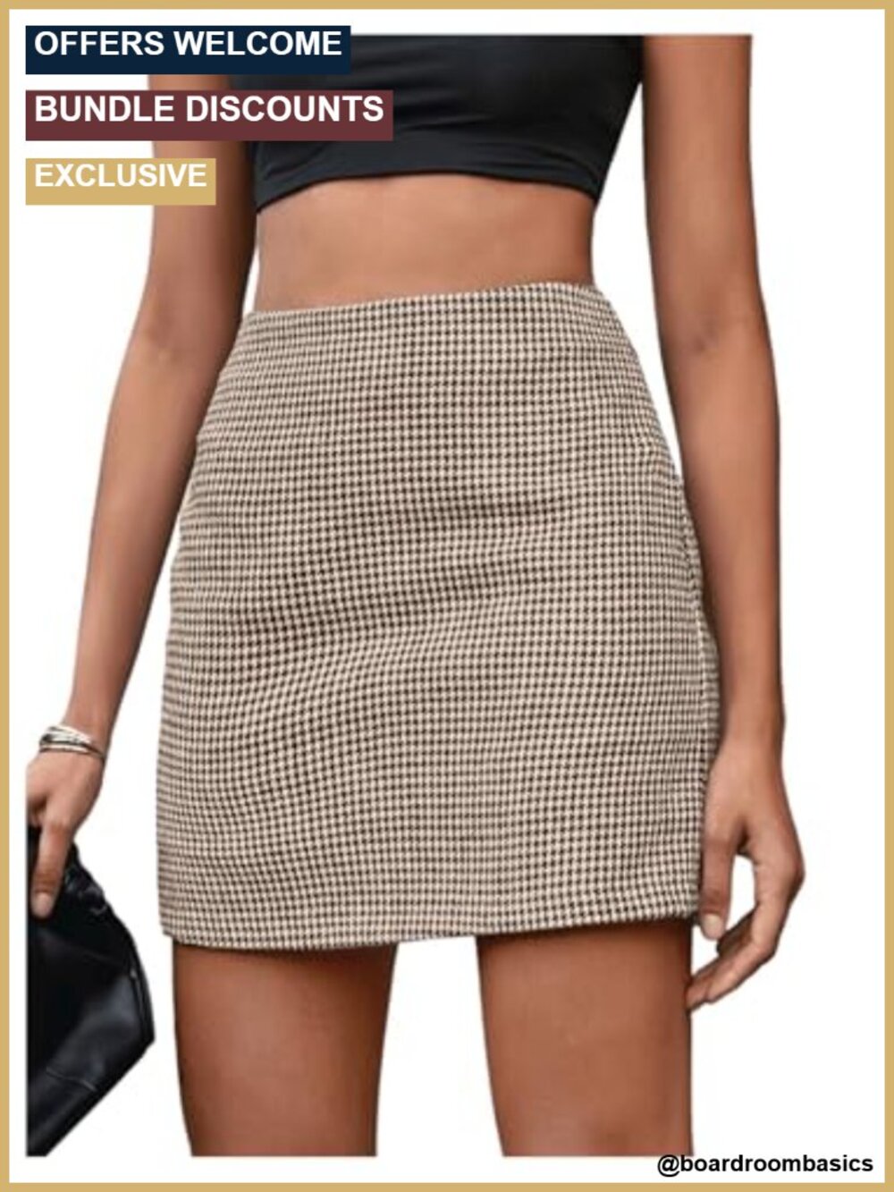 High Waist Houndstooth Mini Pencil Skirt Zip Up Office Wear